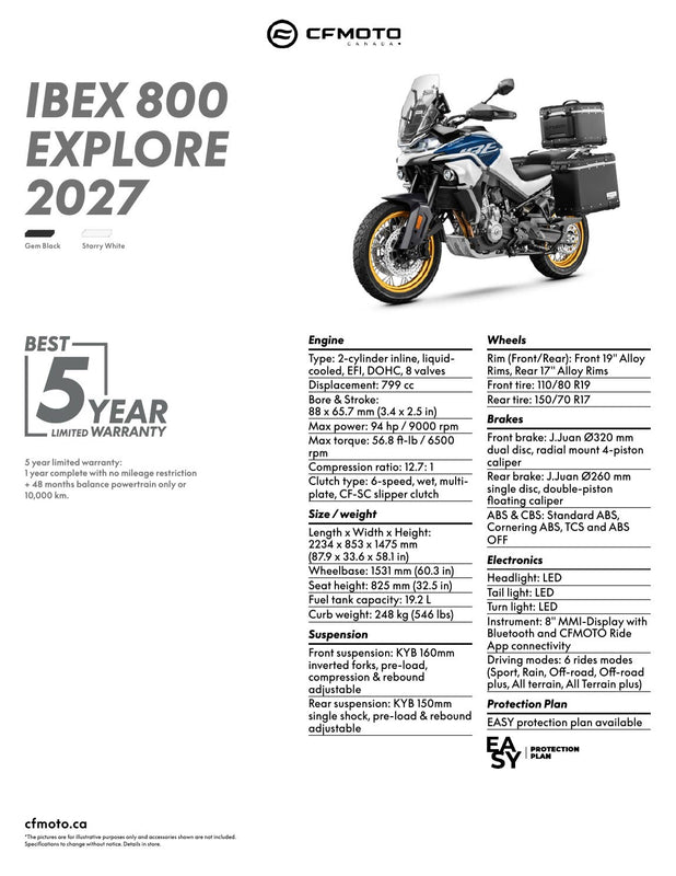 2027 CFMOTO IBEX 800-E (EXPLORE) specifications
