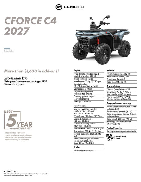 2027 CFMOTO CFORCE C4 specifications