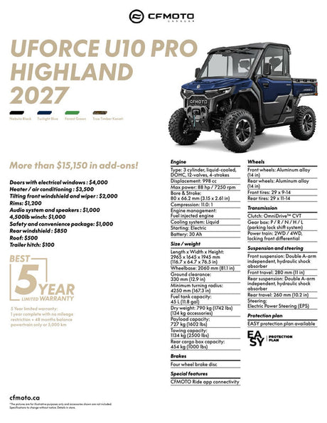 2027 CFMOTO UFORCE U10 PRO HIGHLAND specifications