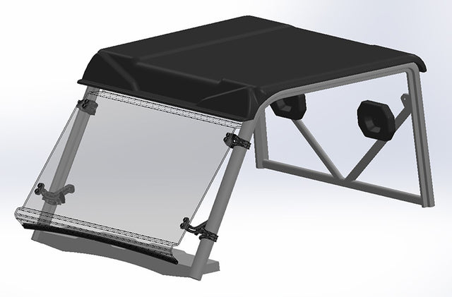 Direction 2 CFWS8000 full-tilt front windshield shown on a CFMOTO UFORCE 600 cab frame