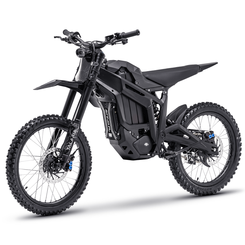Black Talaria Sting MX5 Pro electric dirt bike, front three-quarter view